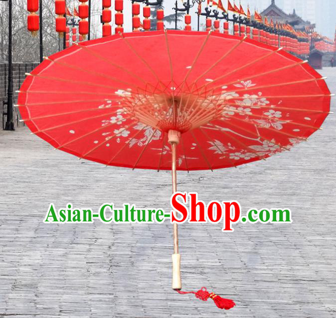 China Traditional Folk Dance Umbrella Hand Painting Flowers Red Wedding Oil-paper Umbrella Stage Performance Props Umbrellas