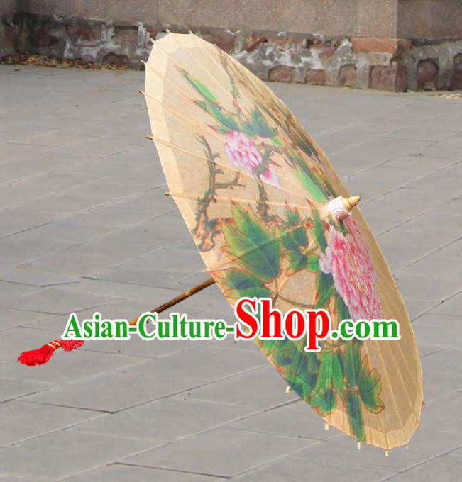 China Traditional Folk Dance Paper Umbrella Hand Painting Peony Flowers Oil-paper Umbrella Stage Performance Props Umbrellas