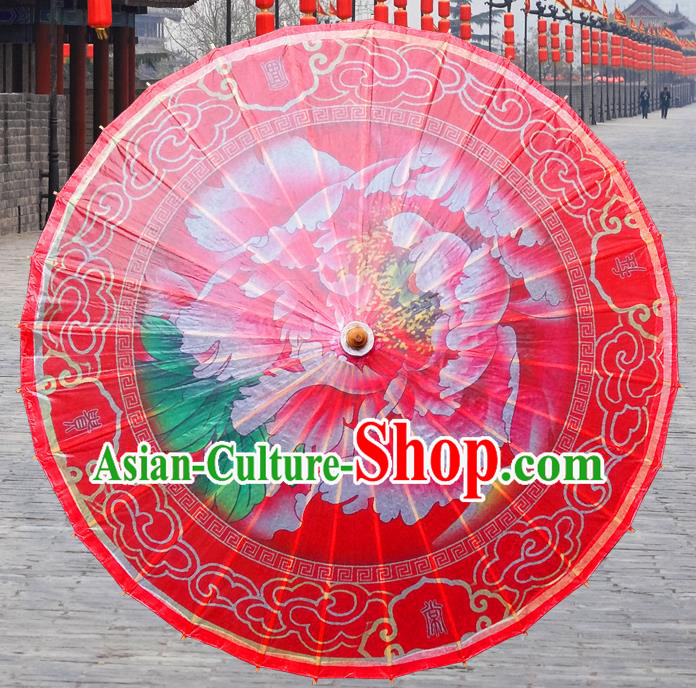 China Traditional Folk Dance Paper Umbrella Hand Painting Peony Wedding Red Oil-paper Umbrella Stage Performance Props Umbrellas