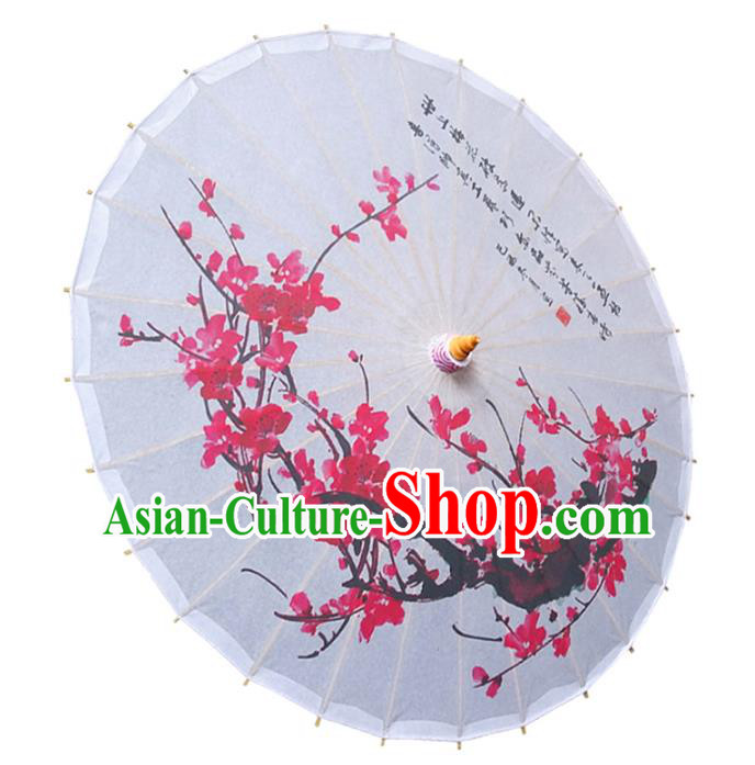China Traditional Folk Dance Paper Umbrella Hand Painting Plum Blossom White Oil-paper Umbrella Stage Performance Props Umbrellas