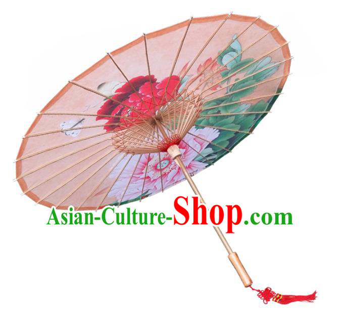 China Traditional Folk Dance Paper Umbrella Hand Painting Peony Orange Oil-paper Umbrella Stage Performance Props Umbrellas