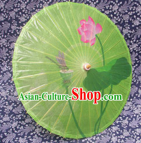 Handmade China Traditional Folk Dance Umbrella Stage Performance Props Umbrellas Printing Lotus Green Oil-paper Umbrella