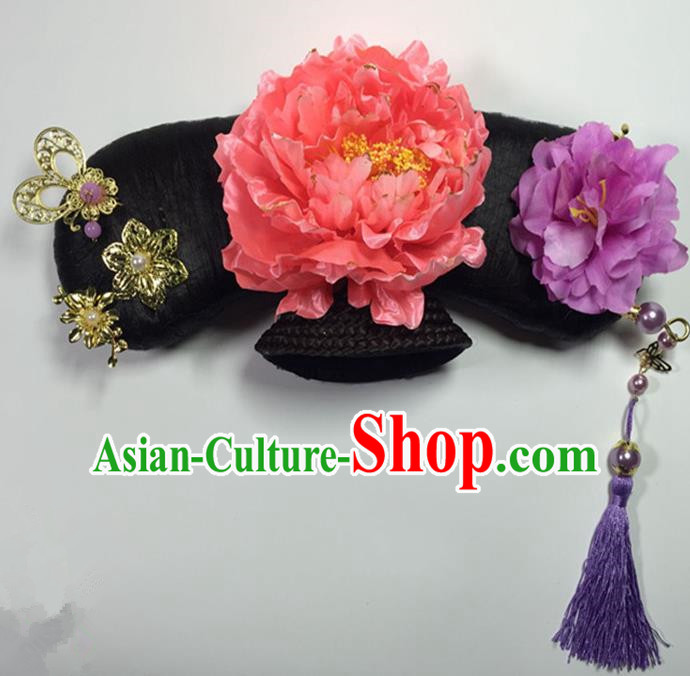 Asian China Handmade Classical Qing Dynasty Manchu Palace Lady Wig and Hair Accessories