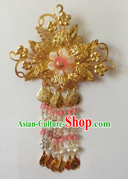 Asian China Handmade Classical Hair Accessories Hairpins Pink Beads Tassel Step Shake