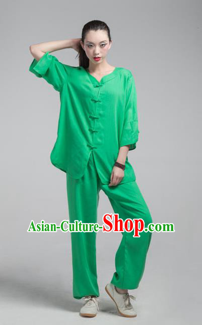 Top Grade Chinese Kung Fu Costume Martial Arts Green Uniform, China Tai Ji Wushu Clothing for Women