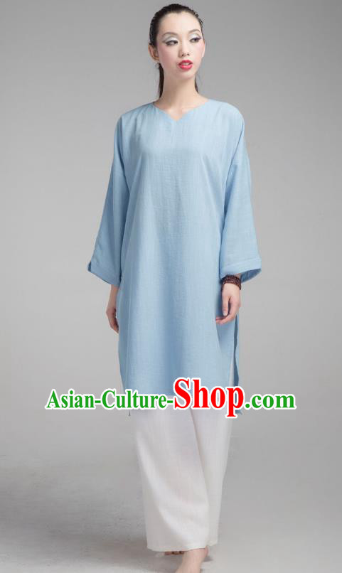 Top Grade Chinese Kung Fu Costume Martial Arts Uniform, China Tai Ji Wushu Blue Clothing for Women