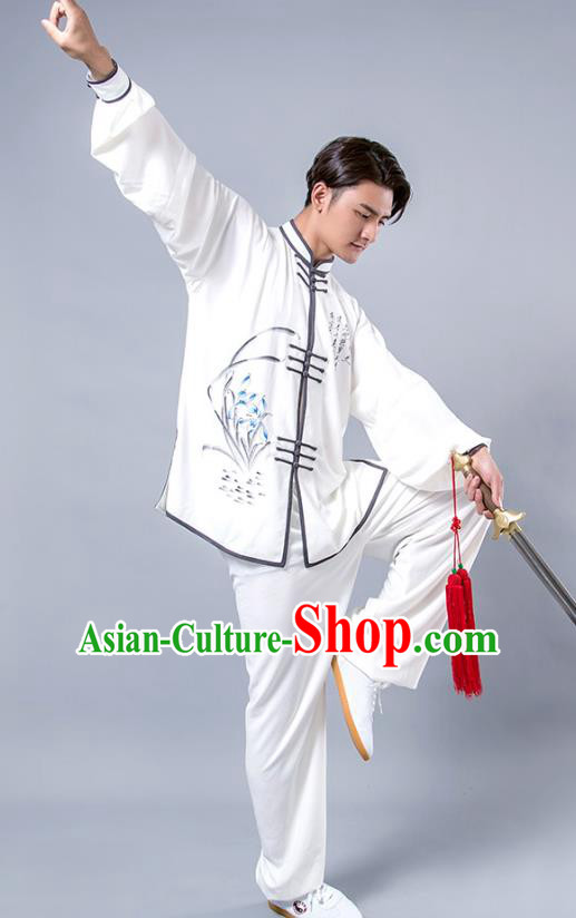 Top Grade Chinese Kung Fu Costume Tai Ji Training Printing Orchid Uniform, China Martial Arts Tang Suit Gongfu Clothing for Men