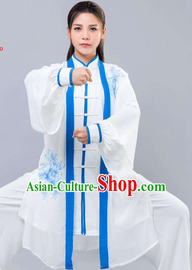 Top Grade Chinese Kung Fu Costume Martial Arts Ink Painting Peony Uniform, China Tai Ji Wushu Clothing for Women