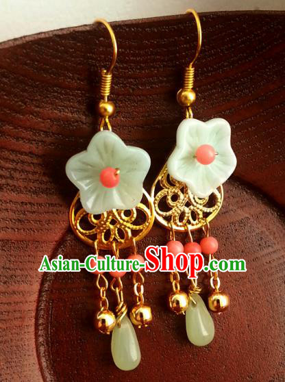 Traditional Handmade Chinese Ancient Princess Accessories Classical Green Flower Tassel Earrings for Women