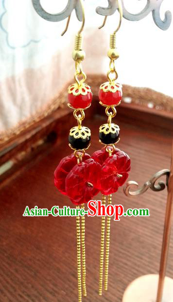 Traditional Handmade Chinese Ancient Princess Hanfu Eardrop Accessories Classical Red Earrings for Women