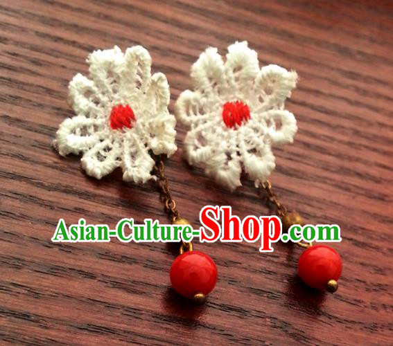 Traditional Handmade Chinese Ancient Princess Hanfu Lace Eardrop Classical Earrings for Women