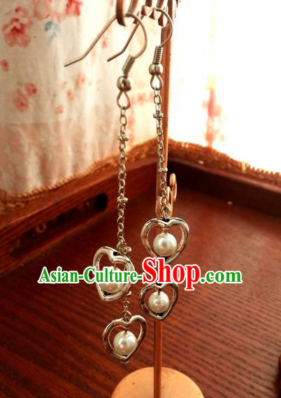 Traditional Handmade Chinese Ancient Princess Hanfu Eardrop Classical Pearls Tassel Earrings for Women