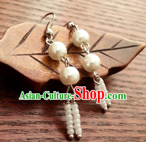 Traditional Chinese Handmade Ancient Princess Hanfu Pearls Eardrop Classical Palace Lady Earrings for Women