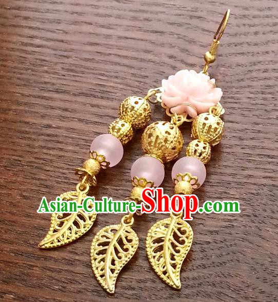 Traditional Chinese Handmade Classical Hanfu Golden Tassel Eardrop Ancient Palace Queen Earrings for Women