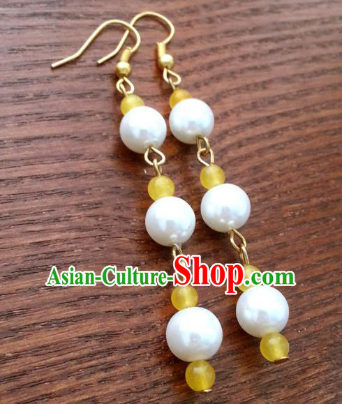 Traditional Chinese Handmade Classical Hanfu Beads Eardrop Ancient Palace Princess Earrings for Women