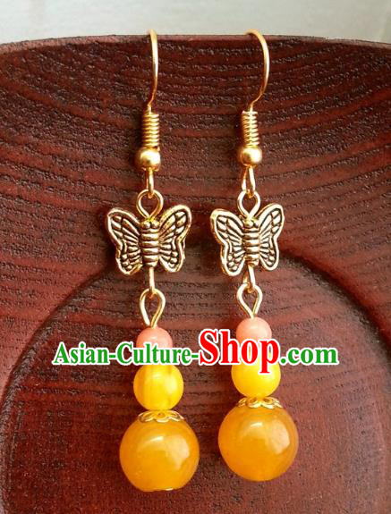 Asian Chinese Traditional Handmade Classical Hanfu Orange Beads Eardrop Ancient Palace Princess Earrings for Women