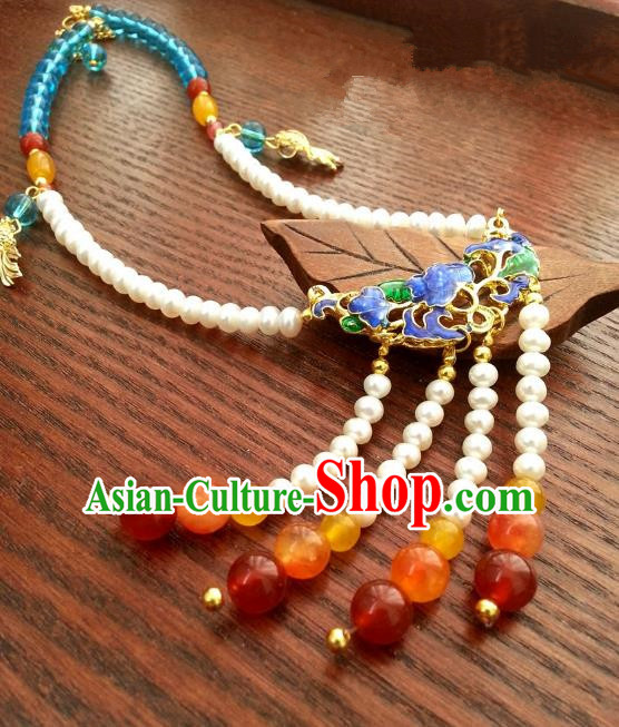 Traditional Chinese Handmade Classical Accessories Necklace Tassel Blueing Necklet for Women