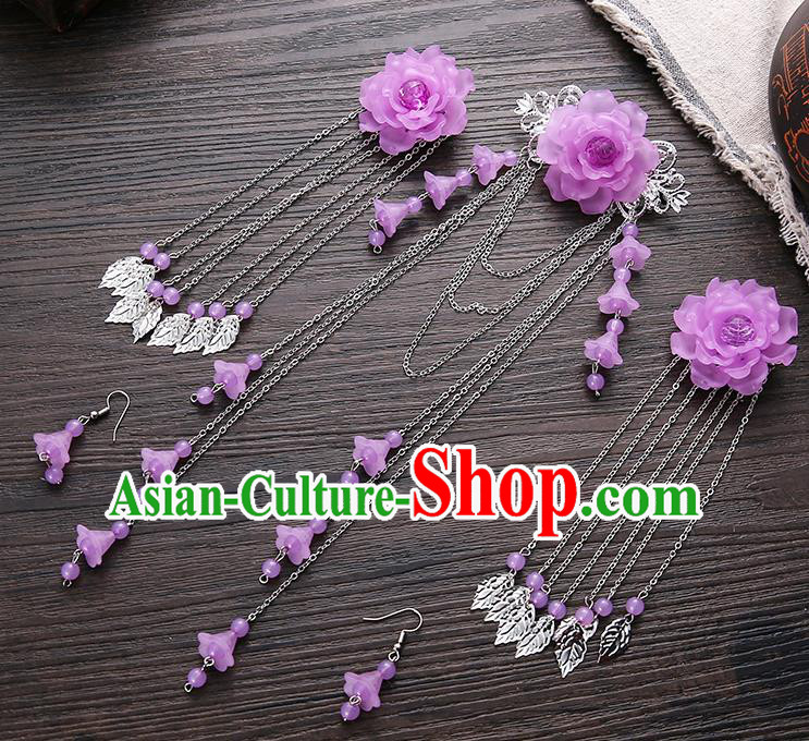 Handmade Asian Chinese Classical Hair Accessories Ancient Purple Flower Hair Stick Hairpins for Women