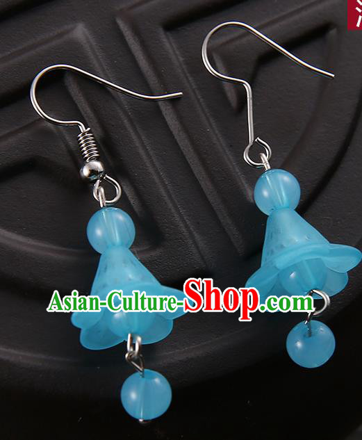 Asian Chinese Traditional Handmade Jewelry Accessories Hanfu Classical Blue Earrings for Women