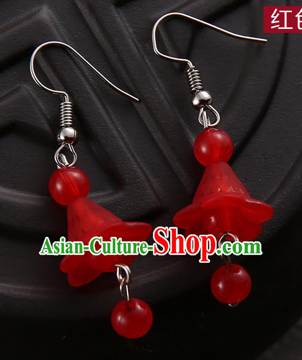 Asian Chinese Traditional Handmade Jewelry Accessories Hanfu Classical Red Earrings for Women