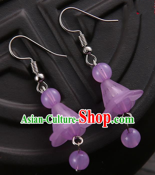 Asian Chinese Traditional Handmade Jewelry Accessories Hanfu Classical Purple Earrings for Women