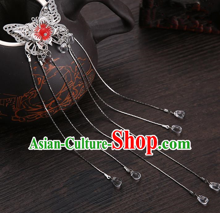Handmade Asian Chinese Classical Hair Accessories Red Butterfly Hair Stick Ancient Hanfu Hairpins for Women