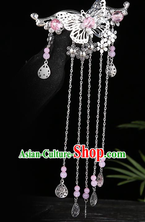 Handmade Asian Chinese Classical Hair Accessories Pink Beads Tassel Hairpins Hanfu Hair Stick for Women