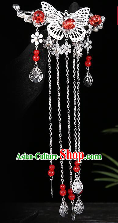 Handmade Asian Chinese Classical Hair Accessories Red Beads Tassel Hairpins Hanfu Hair Stick for Women