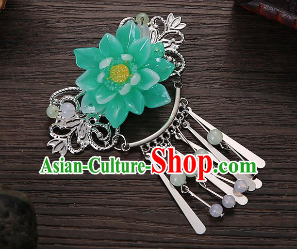 Asian Chinese Handmade Classical Hair Accessories Green Flower Tassel Hair Comb Hairpins for Women