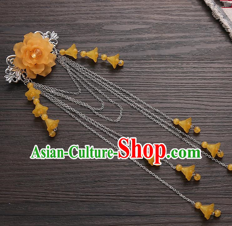 Asian Chinese Handmade Classical Hair Accessories Orange Long Tassel Hair Claw Hanfu Hairpins for Women