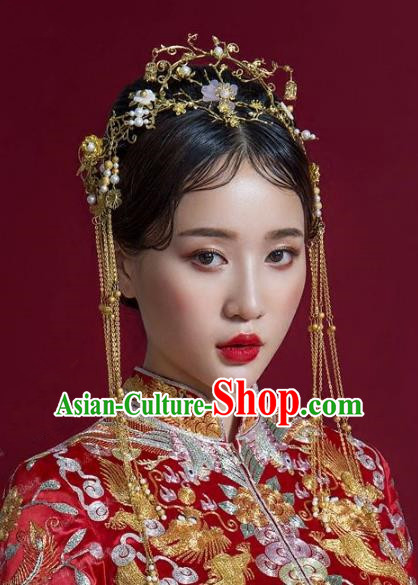 Chinese Ancient Handmade Classical Wedding Hair Accessories Xiuhe Suit Headwear Hairpins Complete Set for Women