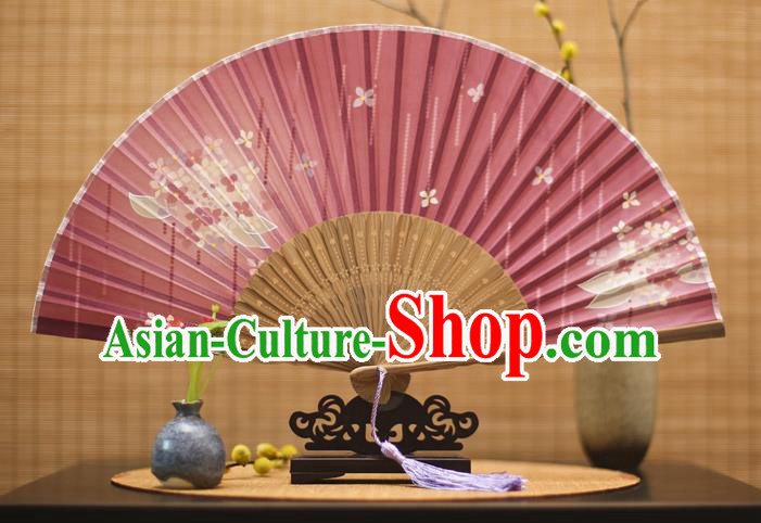 Traditional Chinese Crafts Printing Flowers Red Folding Fan, China Sensu Paper Fans for Women
