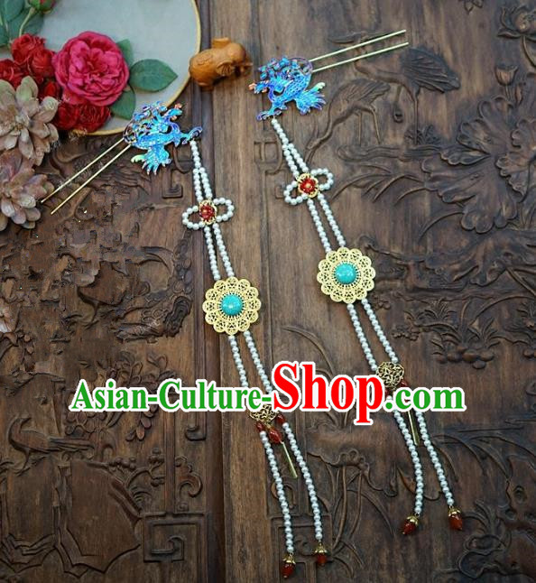 Chinese Handmade Classical Hair Accessories Ancient Palace Lady Tassel Step Shake Phoenix Hairpins for Women