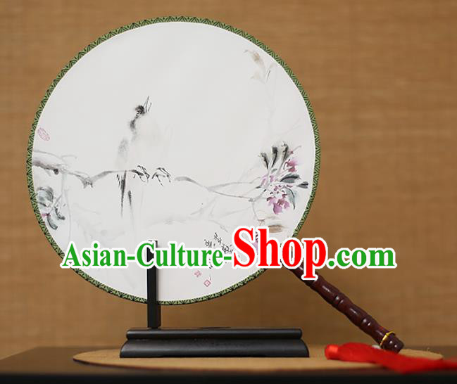 Traditional Chinese Crafts Printing White Round Fan, China Palace Fans Princess Silk Circular Fans for Women