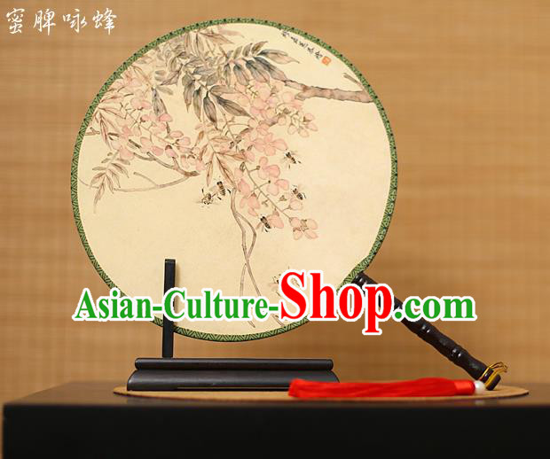 Traditional Chinese Crafts Printing Flowers Round Fan, China Palace Fans Princess Silk Circular Fans for Women