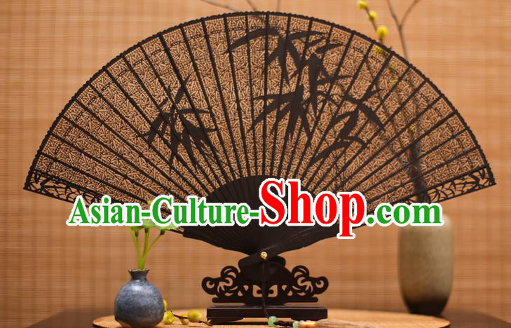 Traditional Chinese Crafts Ebony Folding Fan Carving Bamboo Sandalwood Fans for Women
