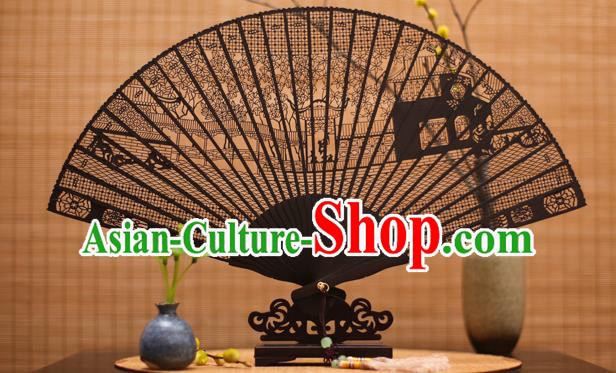 Traditional Chinese Crafts Ebony Folding Fan Carving Court Sandalwood Fans for Women