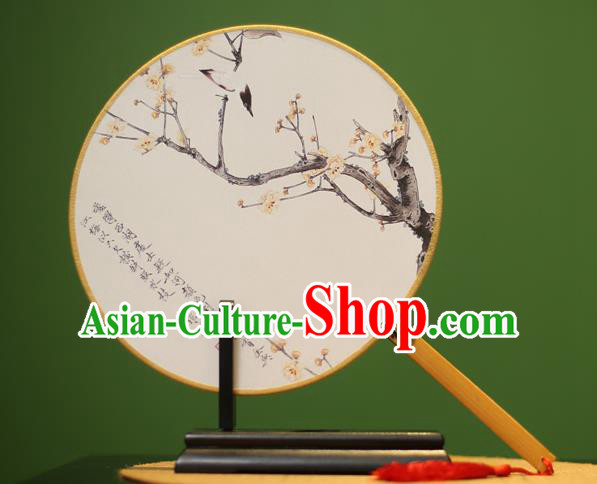 Traditional Chinese Crafts Printing Wintersweet Round Fan, China Palace Fans Princess Silk Circular Fans for Women