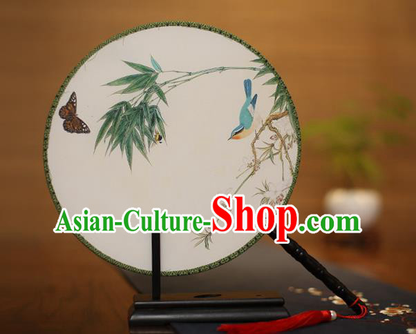 Traditional Chinese Crafts Printing Bamboo Round Fan, China Palace Fans Princess Silk Circular Fans for Women