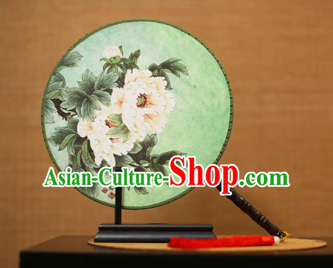 Traditional Chinese Crafts Printing Peony Round Fan, China Palace Fans Princess Silk Circular Fans for Women