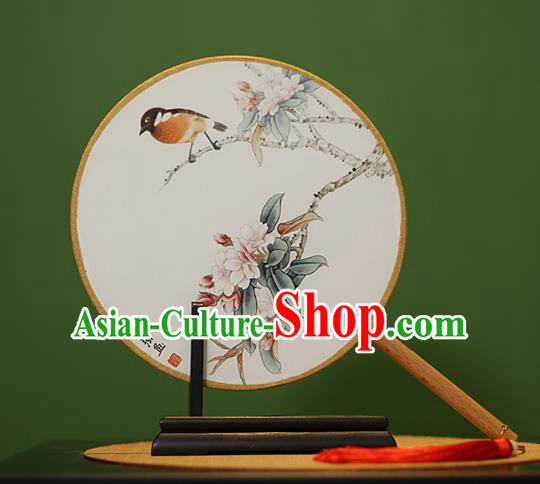Traditional Chinese Crafts Painting Flowers Bird Rosewood Round Fan, China Palace Fans Princess Silk Circular Fans for Women
