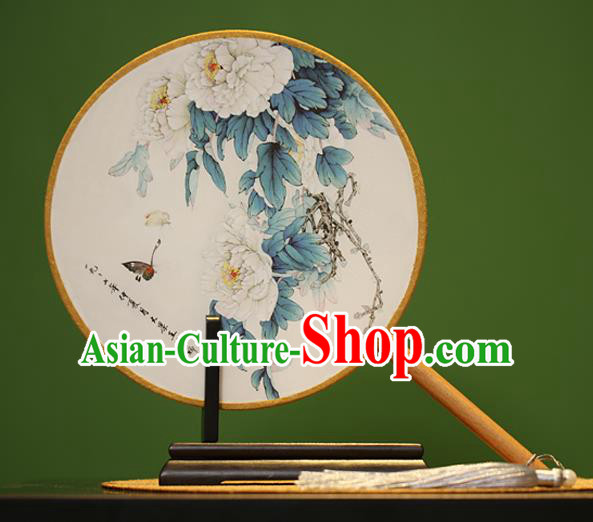 Traditional Chinese Crafts Painting Peony Rosewood Round Fan, China Palace Fans Princess Silk Circular Fans for Women