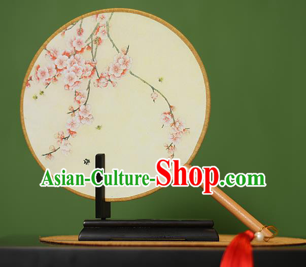 Traditional Chinese Crafts Painting Wintersweet Rosewood Round Fan, China Palace Fans Princess Silk Circular Fans for Women