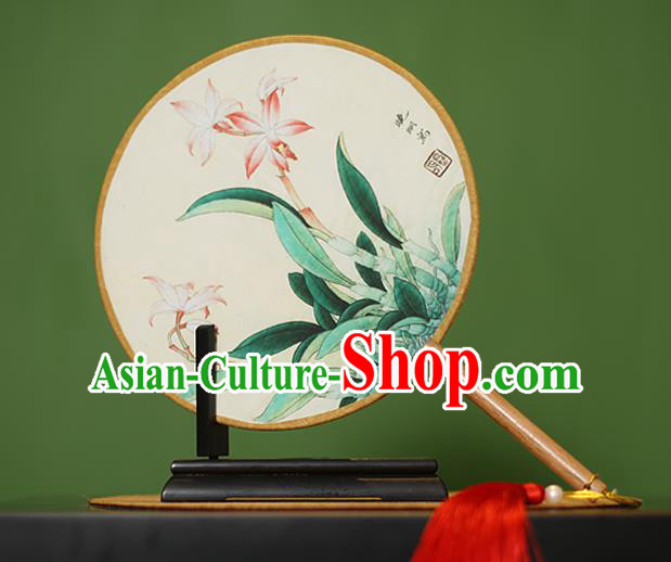 Traditional Chinese Crafts Painting Rosewood Round Fan, China Palace Fans Princess Silk Circular Fans for Women