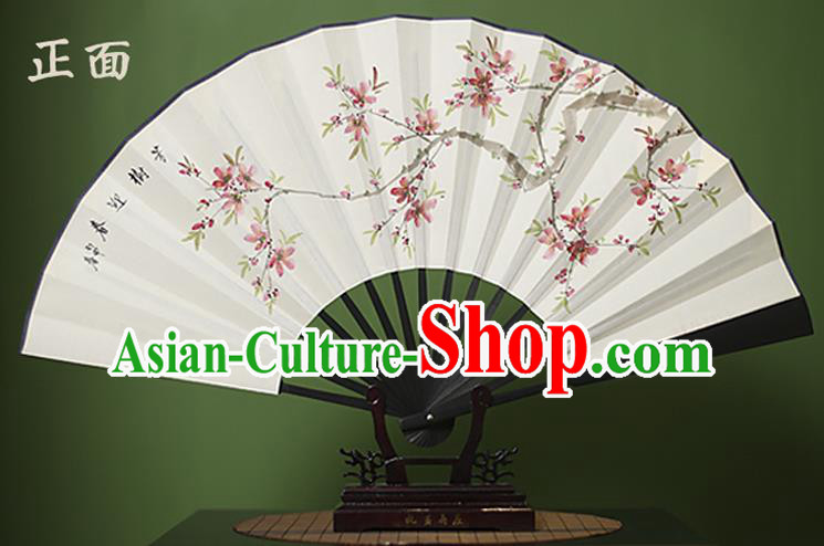 Traditional Chinese Crafts Printing Peach Blossom White Folding Fan Paper Fans for Women