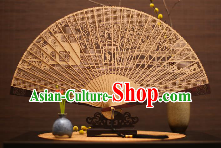 Traditional Chinese Crafts Sandalwood Courtyard Folding Fan Sandal Fans for Women
