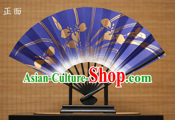 Traditional Chinese Crafts Printing Orchid Purple Paper Folding Fan Sensu Fans for Women