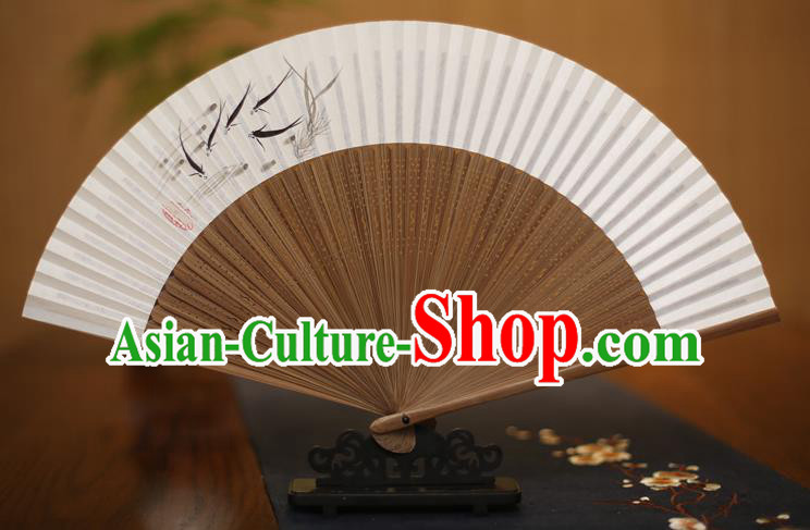 Traditional Chinese Crafts Printing Fish Folding Fan Paper Fans for Men
