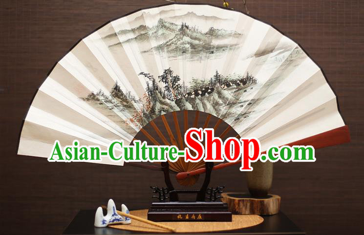 Traditional Chinese Crafts Landscape Painting Folding Fan Paper Fans for Men