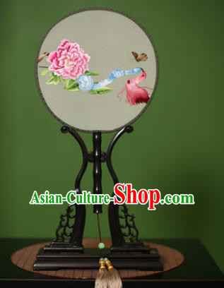 Traditional Chinese Crafts Embroidered Peony Round Fan, China Palace Fans Princess Silk Circular Fans for Women